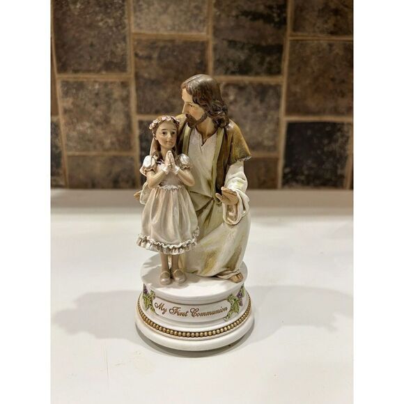 Joseph’s Studio by Roman Jesus w/ Praying Girl First Communion Figure Music Box - Picture 1 of 7